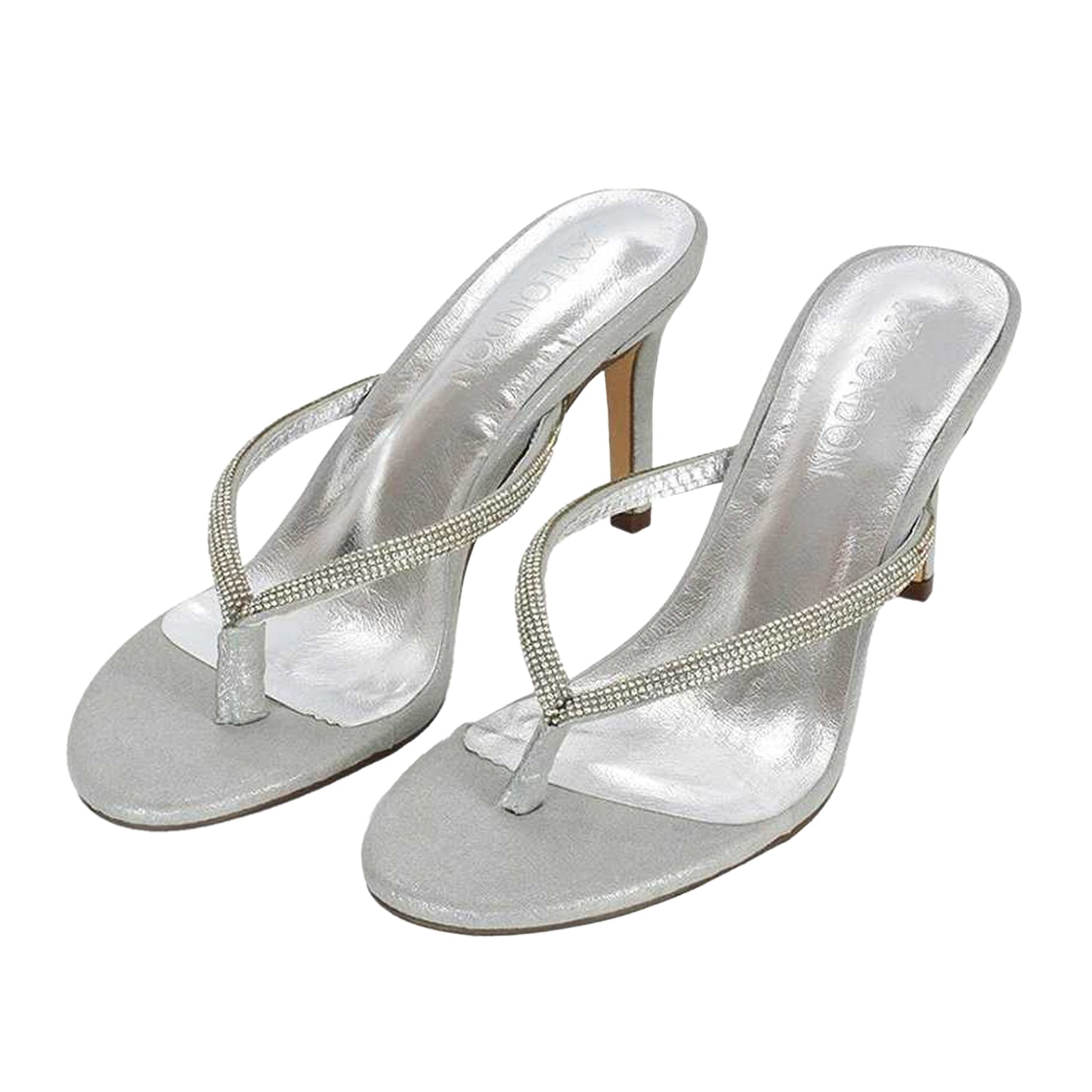 Silver - Pack Shot - XY London Womens-Ladies Tiami Diamante Thong Strap Slip-on Stiletto Heel Sandals