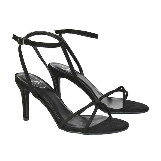 Jet Black - Front - XY London Womens-Ladies Ridge Strappy Stiletto Heel Sandals
