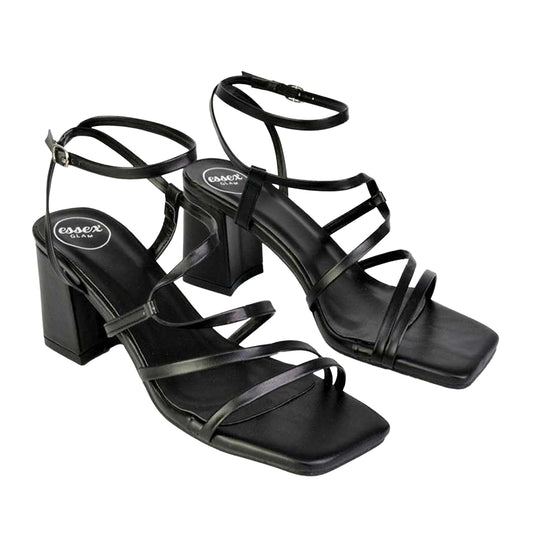 Black - Front - XY London Womens-Ladies Jesy Crossover Square Toe Sandals