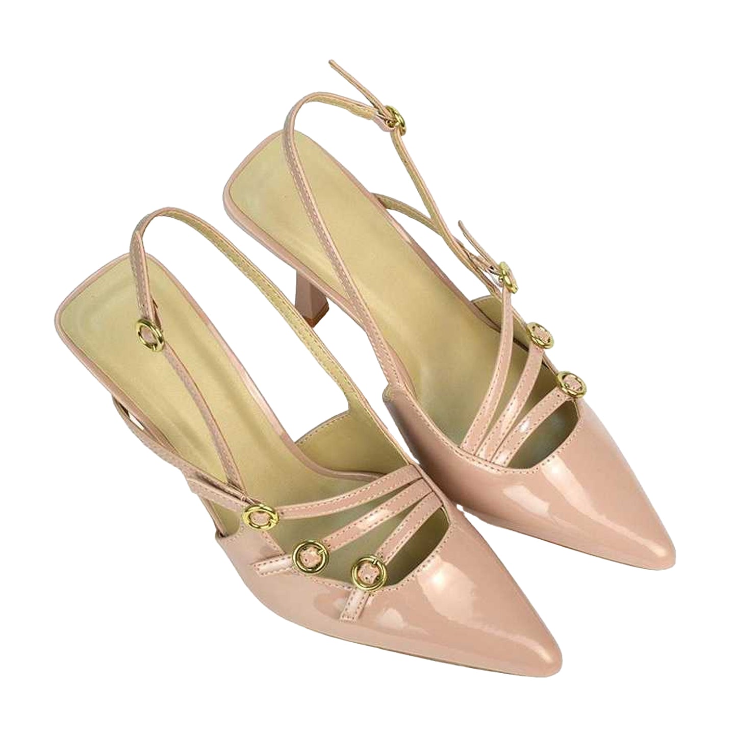 Nude - Pack Shot - XY London Womens-Ladies Vanessa Patent Sling Back Stiletto Heel Court Shoes