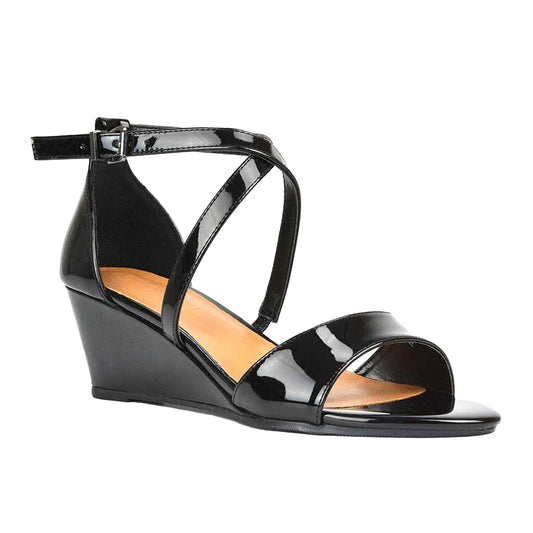 True Black - Front - XY London Womens-Ladies Kylie Strappy Low Wedge Sandals
