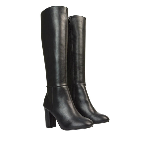 Black - Front - XY London Womens-Ladies Jen Zipped Heeled Knee-High Boots