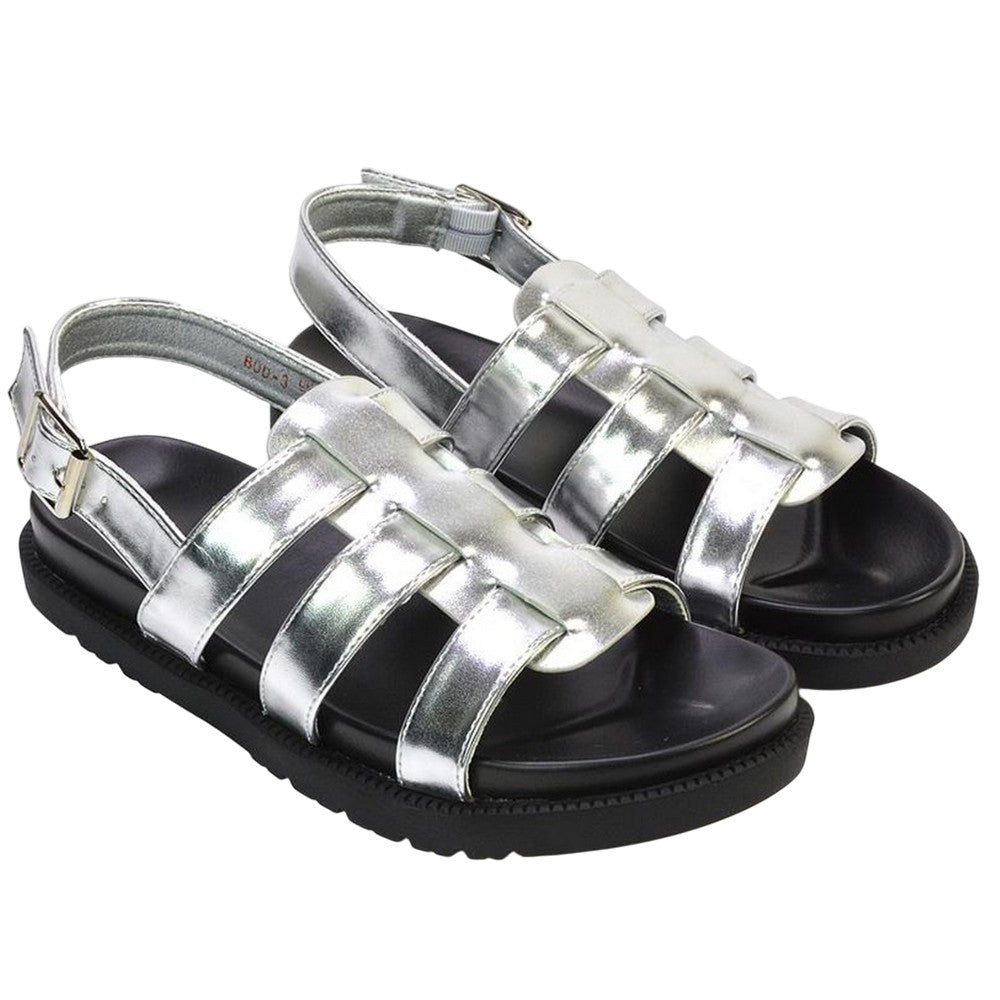 Metallic Silver - Pack Shot - XY London Womens-Ladies Gayna Strappy Sling Back Sandals