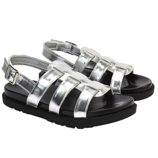 Metallic Silver - Front - XY London Womens-Ladies Gayna Strappy Sling Back Sandals