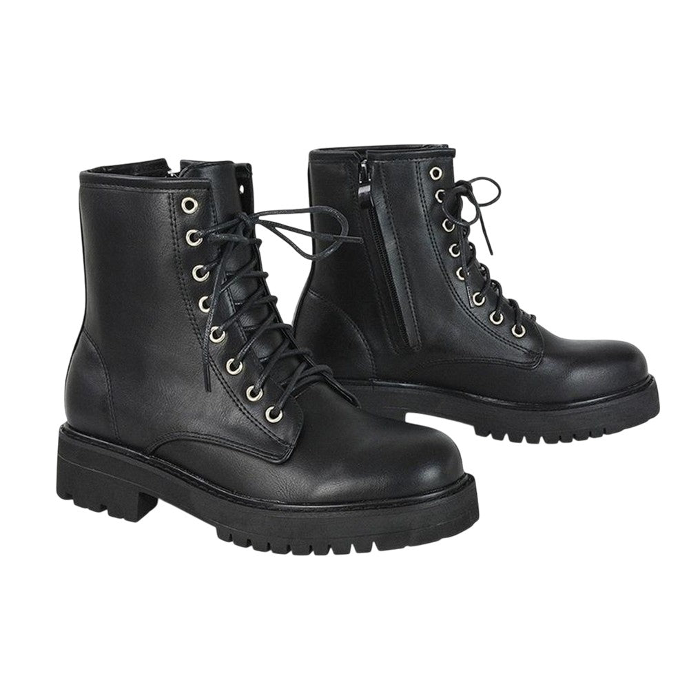 Black - Pack Shot - XY London Womens-Ladies Hermoine Low Block Heel Biker Boots