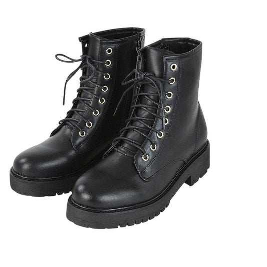 Black - Front - XY London Womens-Ladies Hermoine Low Block Heel Biker Boots