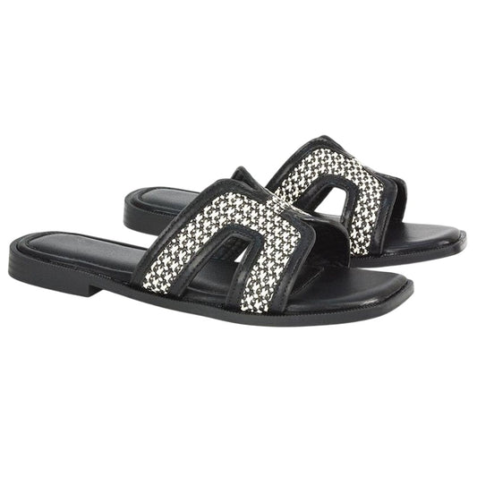 Black - Front - XY London Womens-Ladies Lola Cut Out Strap Slip-on Sandals