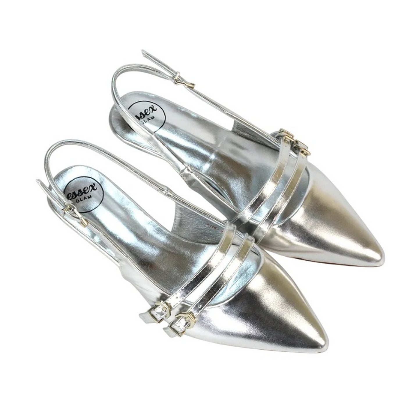 Metallic Silver - Lifestyle - XY London Womens-Ladies Cassie Sling Back Low Kitten Heel Court Shoes