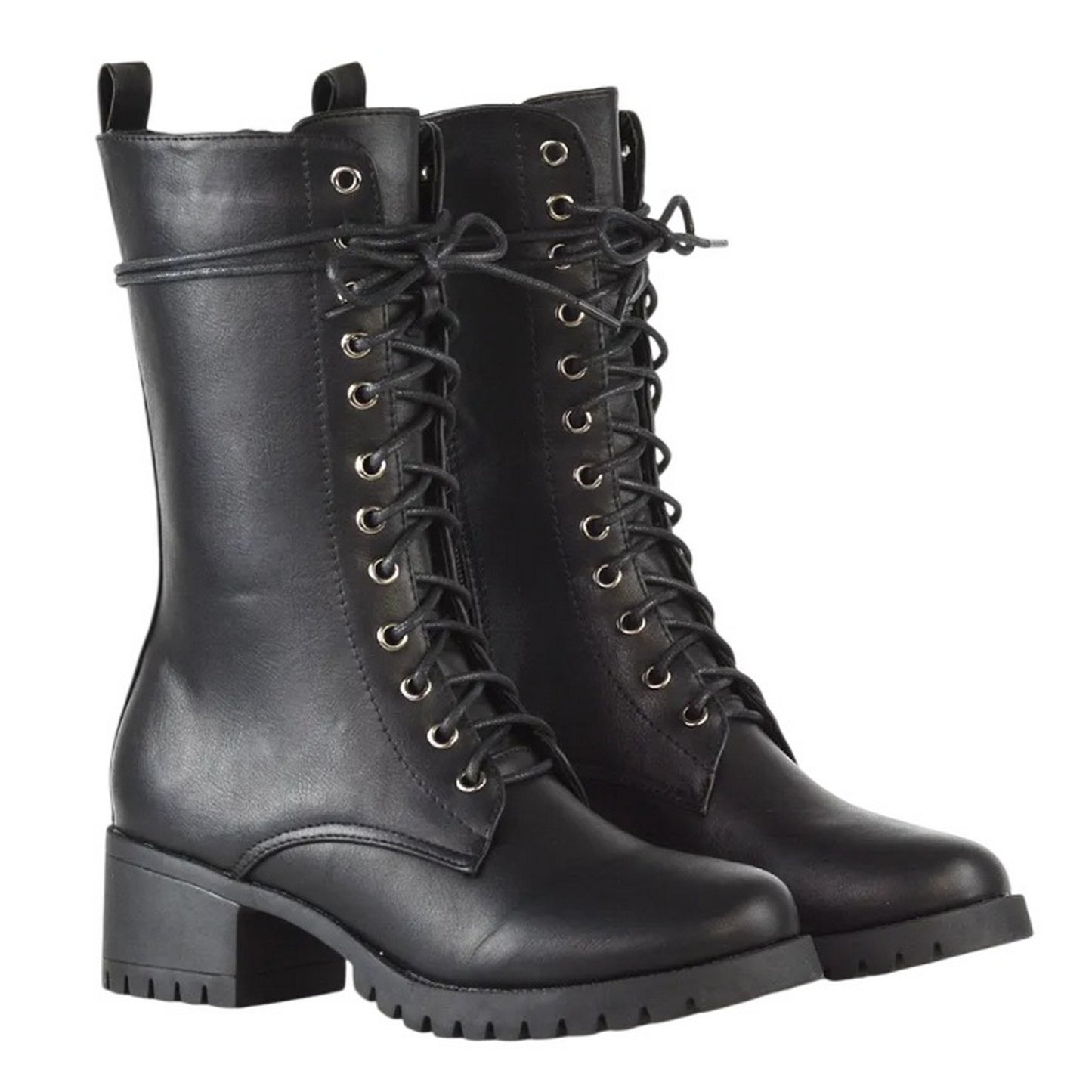 Black - Lifestyle - XY London Womens-Ladies Jennifer Ankle Mid Block Heel Biker Boots