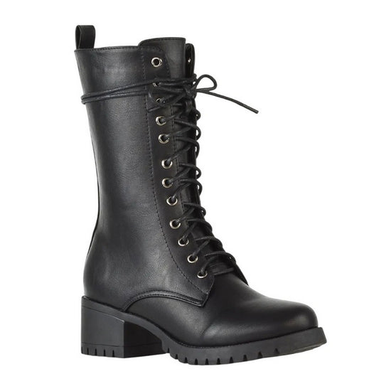 Black - Front - XY London Womens-Ladies Jennifer Ankle Mid Block Heel Biker Boots