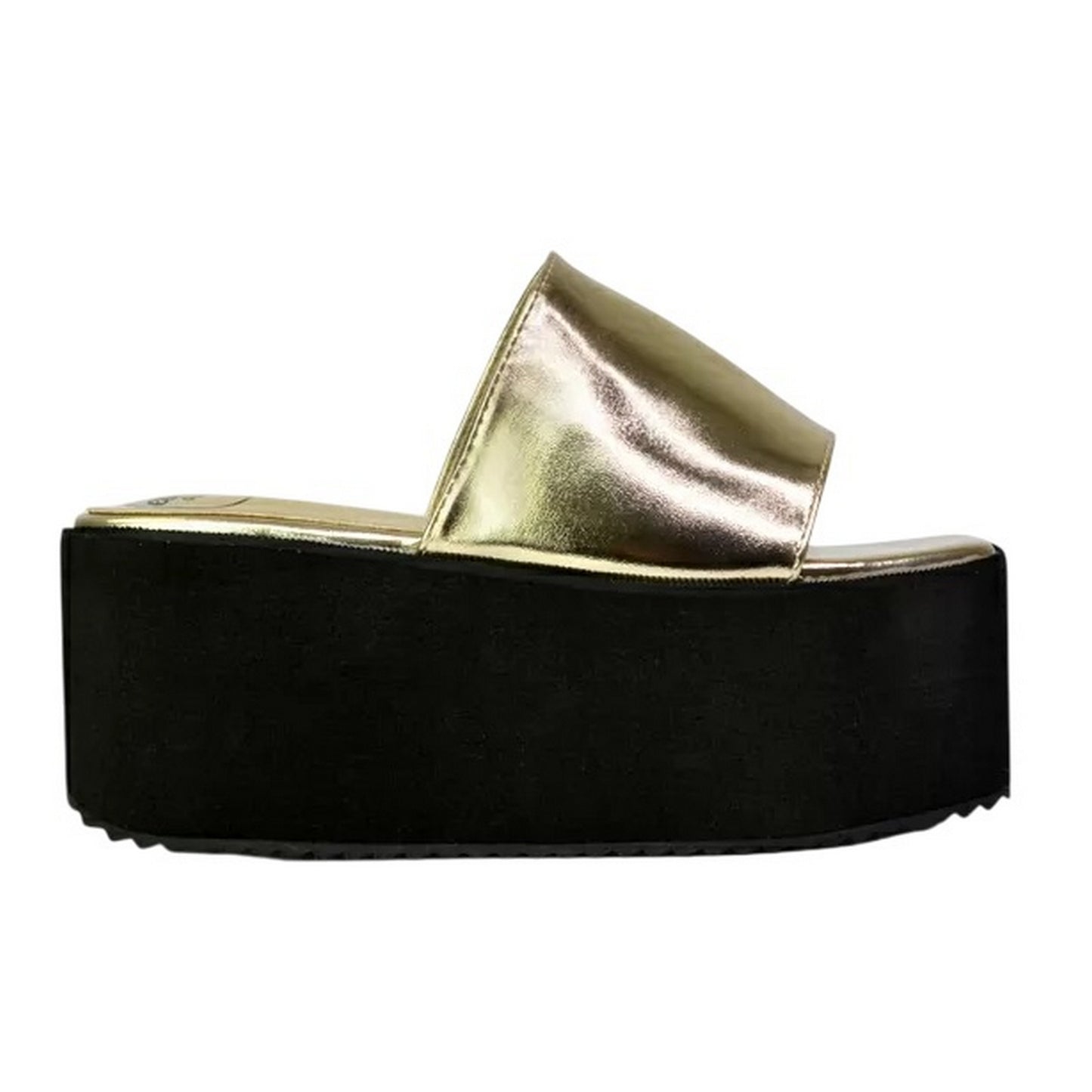 Metallic Gold - Side - XY London Womens-Ladies Kaiya Metallic Flatform Sliders