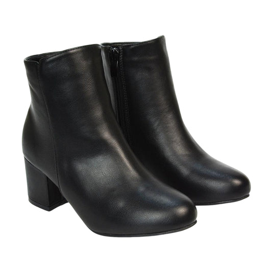 Black - Front - XY London Womens-Ladies Saffy Zip Mid Block Heel Ankle Boots