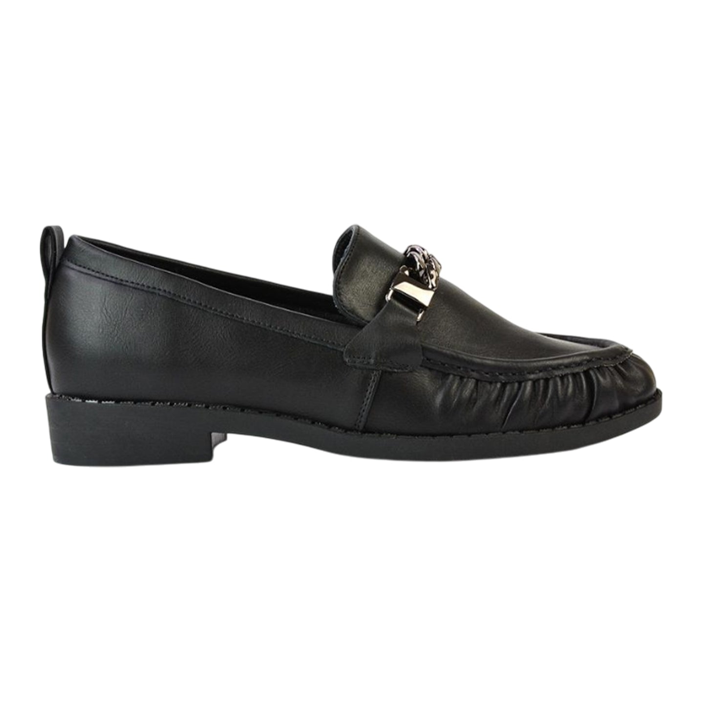 Black - Side - XY London Womens-Ladies Heidi Ruched Chain Detail Loafers