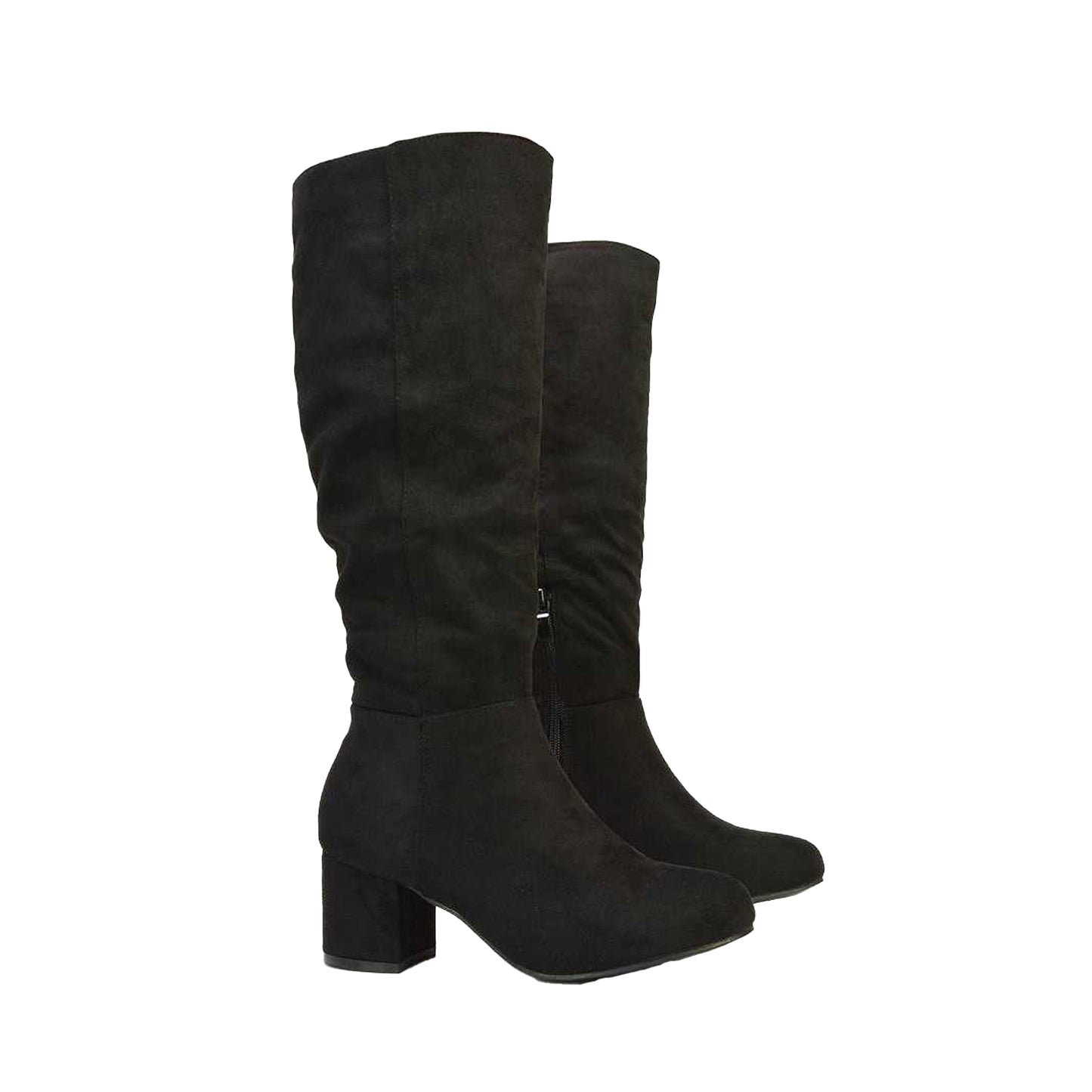 Jet Black - Close up - XY London Womens-Ladies Jackie Ruched Mid Block Heel Knee-High Boots