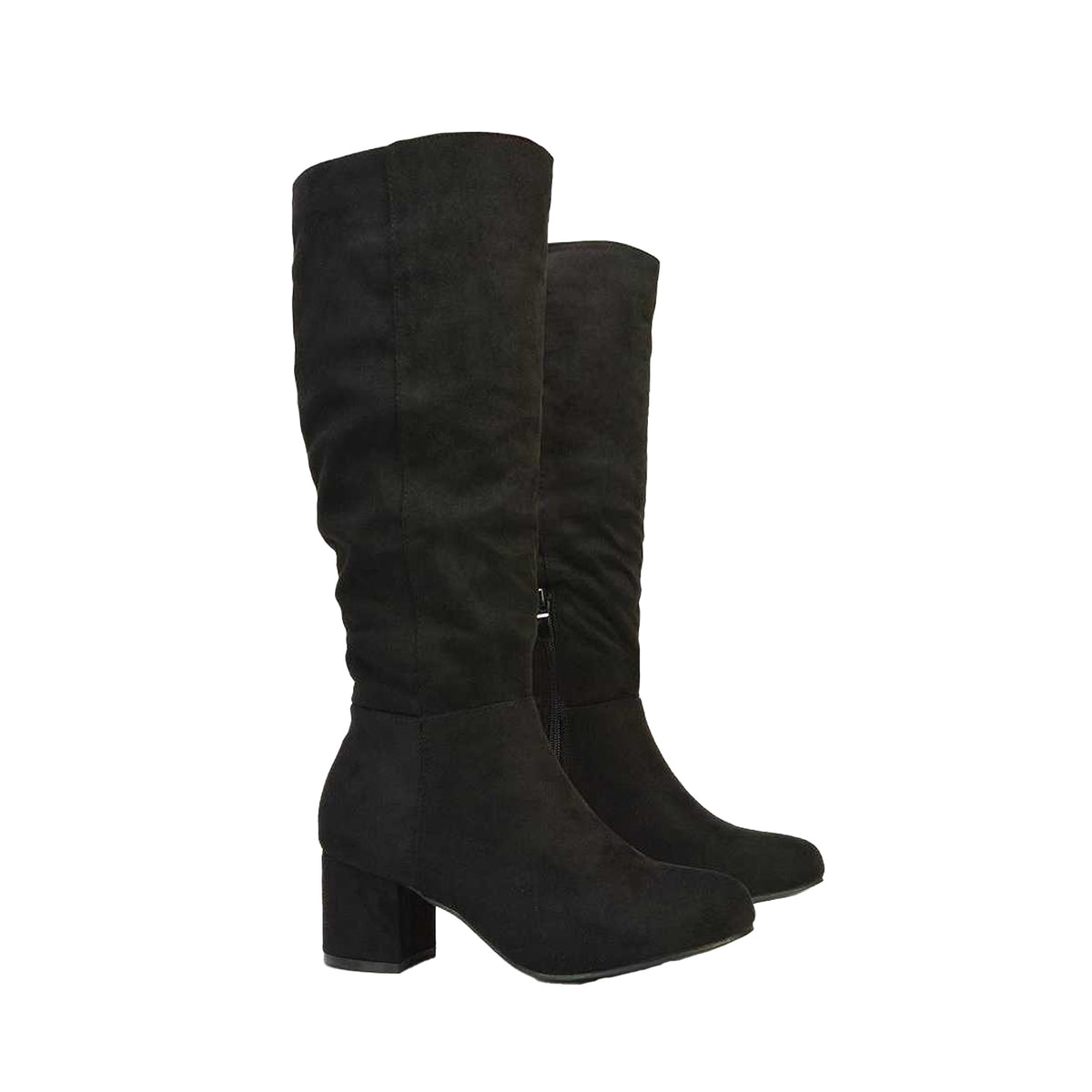 Jet Black - Close up - XY London Womens-Ladies Jackie Ruched Mid Block Heel Knee-High Boots