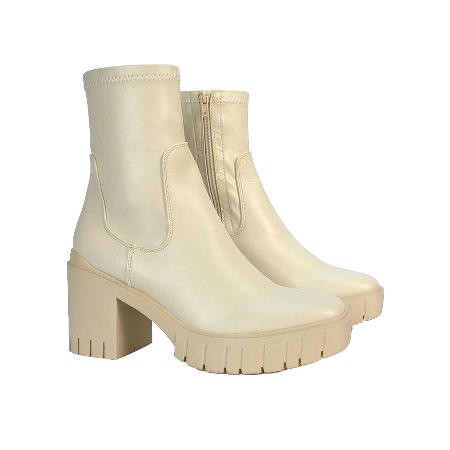 Beige - Close up - XY London Womens-Ladies Ella Stretch Zip Platform Block Ankle Boots