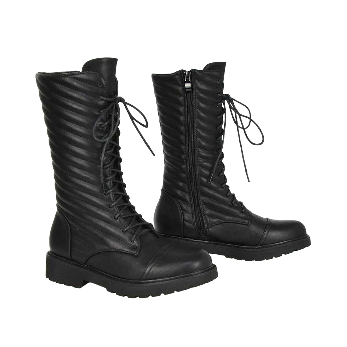 Black - Pack Shot - XY London Womens-Ladies Meadow Flat Combat Boots