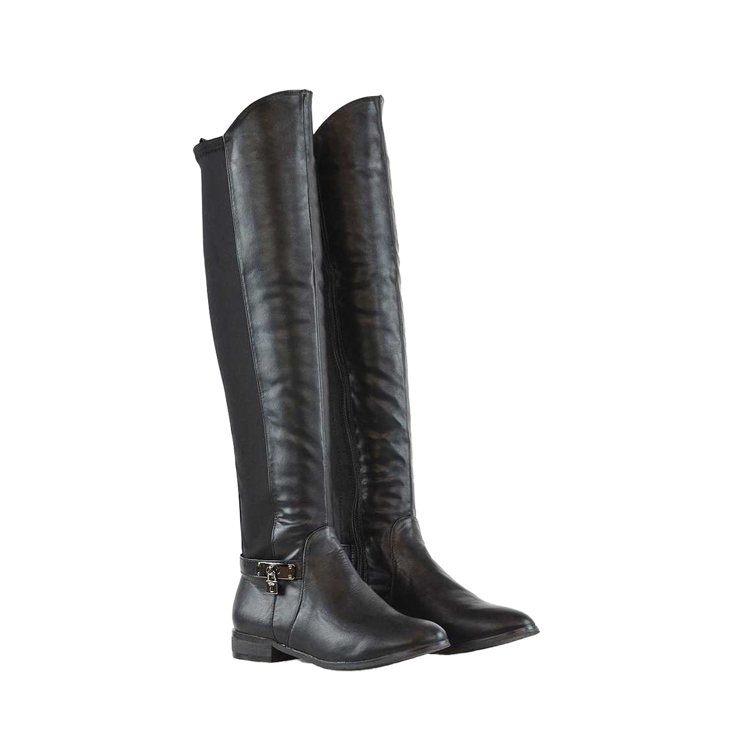Black - Lifestyle - XY London Womens-Ladies Bella Elasticated Flat Long Boots