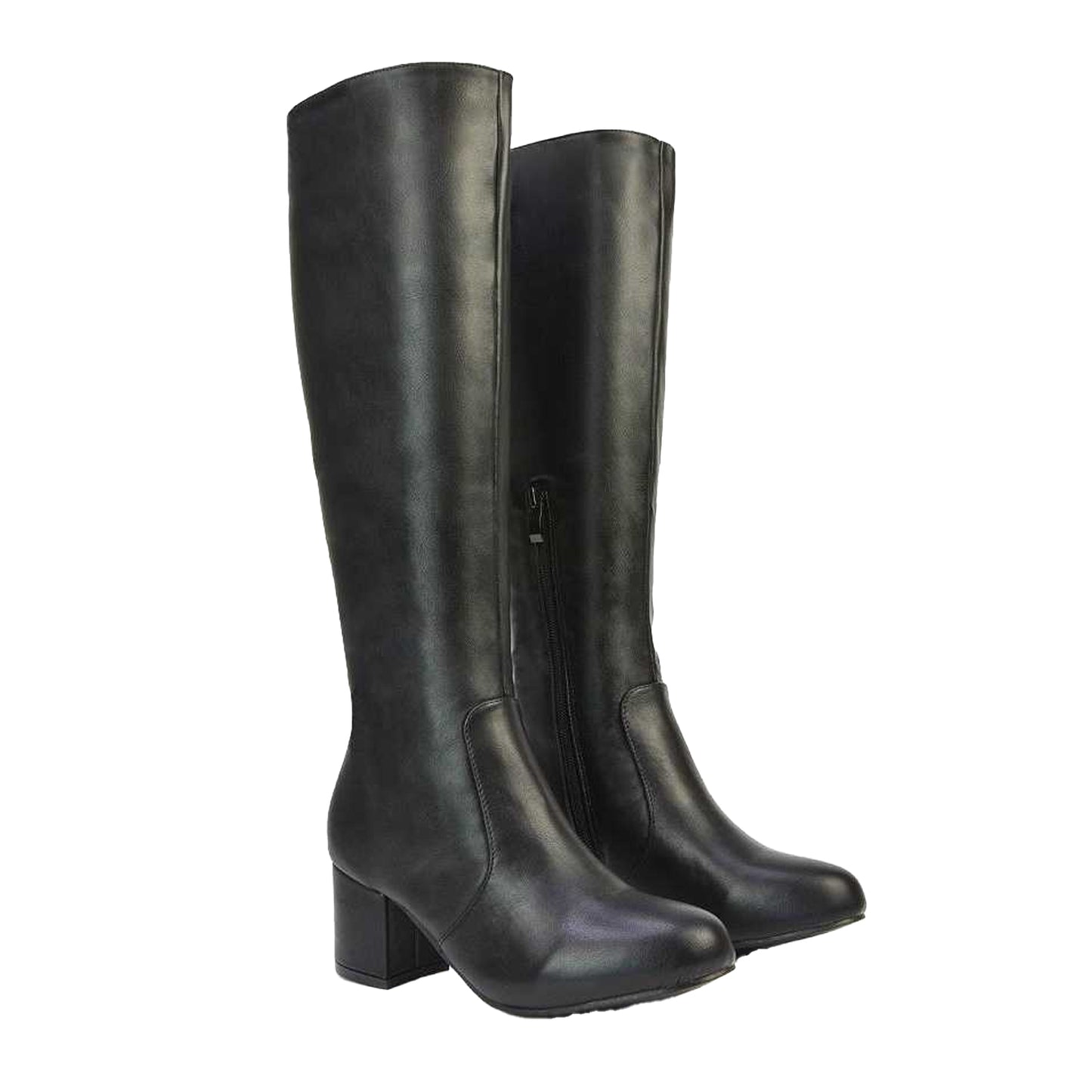 Black - Pack Shot - XY London Womens-Ladies Honey Ankle Zips Mid Block Heel Knee-High Boots