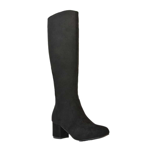 Jet Black - Front - XY London Womens-Ladies Honey Ankle Zips Mid Block Heel Knee-High Boots