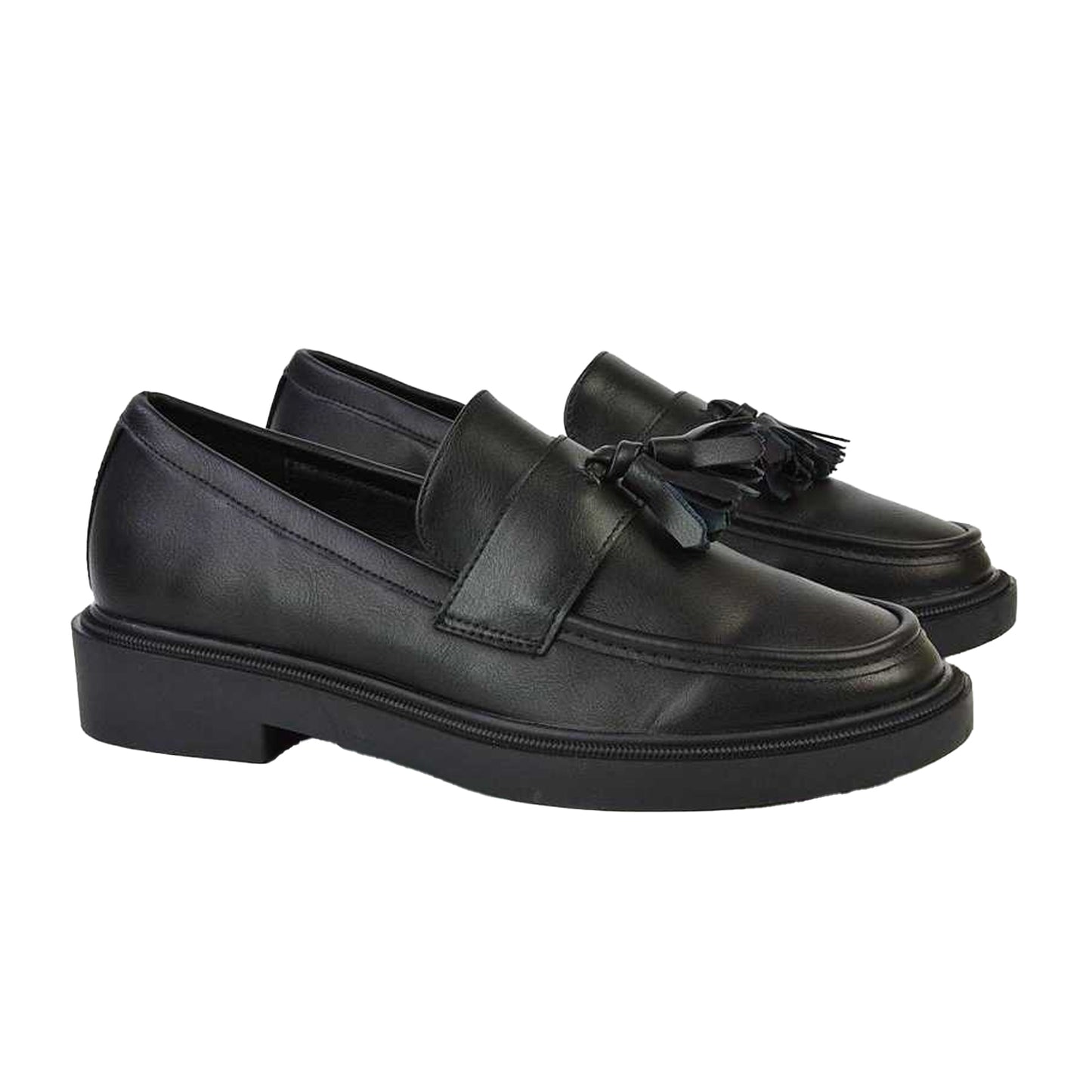 Black - Pack Shot - XY London Womens-Ladies Alida Tassel Chunky Flat Loafers