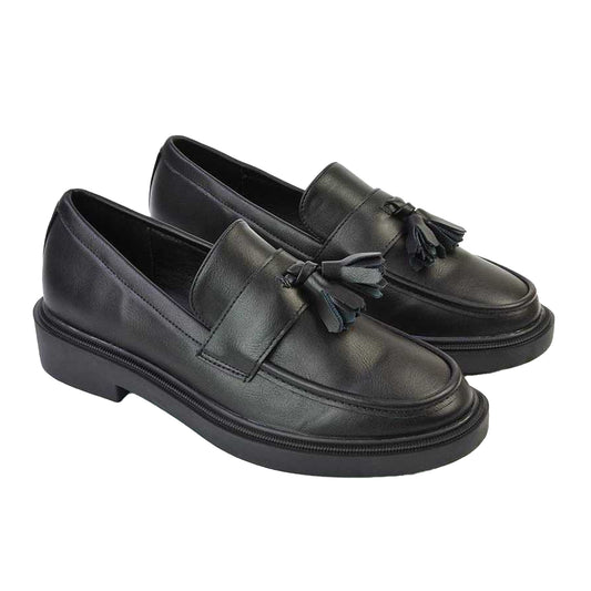 Black - Front - XY London Womens-Ladies Alida Tassel Chunky Flat Loafers