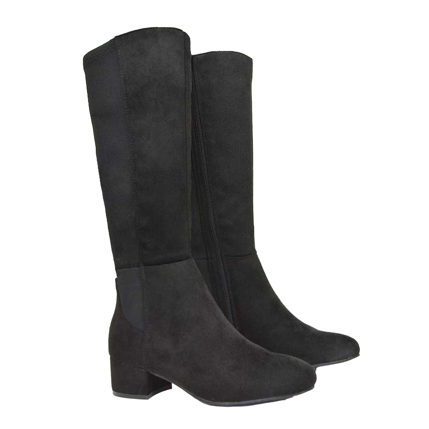 Jet Black - Pack Shot - XY London Womens-Ladies Hannah Zip Low Block Heel Boots
