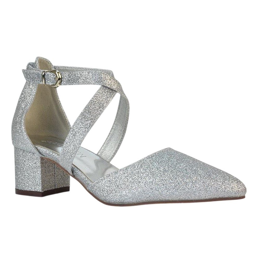 Silver - Lifestyle - XY London Womens-Ladies Cynthia Pointed Medium Block Heel Court Shoes