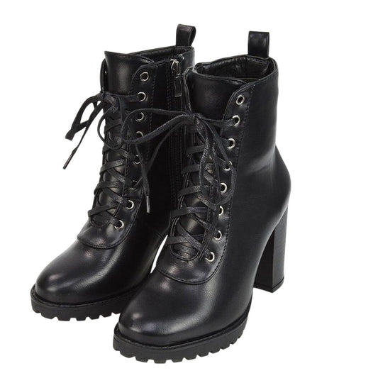 Black - Front - XY London Womens-Ladies Ariel Zip High Block Heel Biker Boots