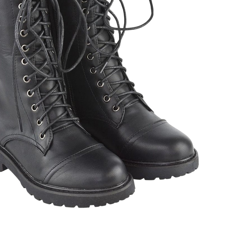 Black - Pack Shot - XY London Womens-Ladies Mulan Chunky Lace Up Knee-High Boots