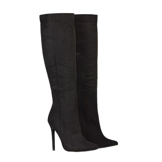 Jet Black - Front - XY London Womens-Ladies Nora Pointed Zipped High Stiletto Heel Knee-High Boots