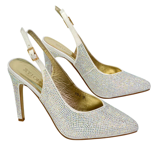 Ivory - Front - XY London Womens-Ladies Divine Diamante Pointed High Heels