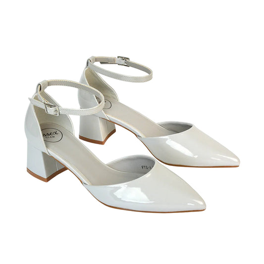 Grey - Front - XY London Womens-Ladies Evie Ankle Strap Low Block Heel Court Shoes