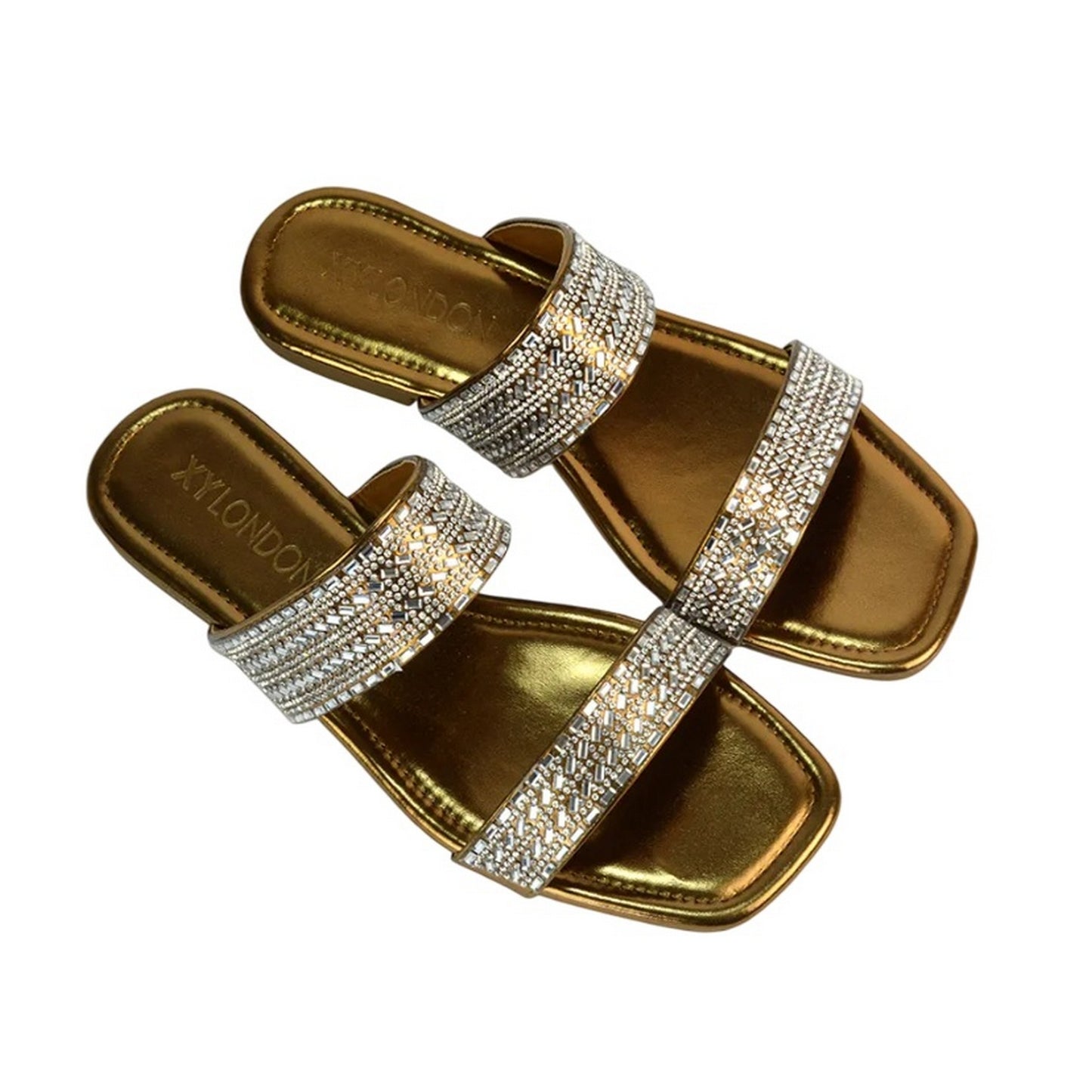 Metallic Gold - Pack Shot - XY London Womens-Ladies Lucy Cork Metallic Slip-on Sliders