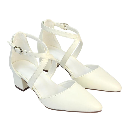White - Front - XY London Womens-Ladies Cynthia Medium Block Heel Court Shoes