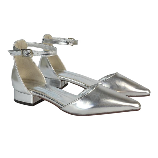 Metallic Silver - Front - XY London Womens-Ladies Jenny Metallic Low Heel Court Shoes