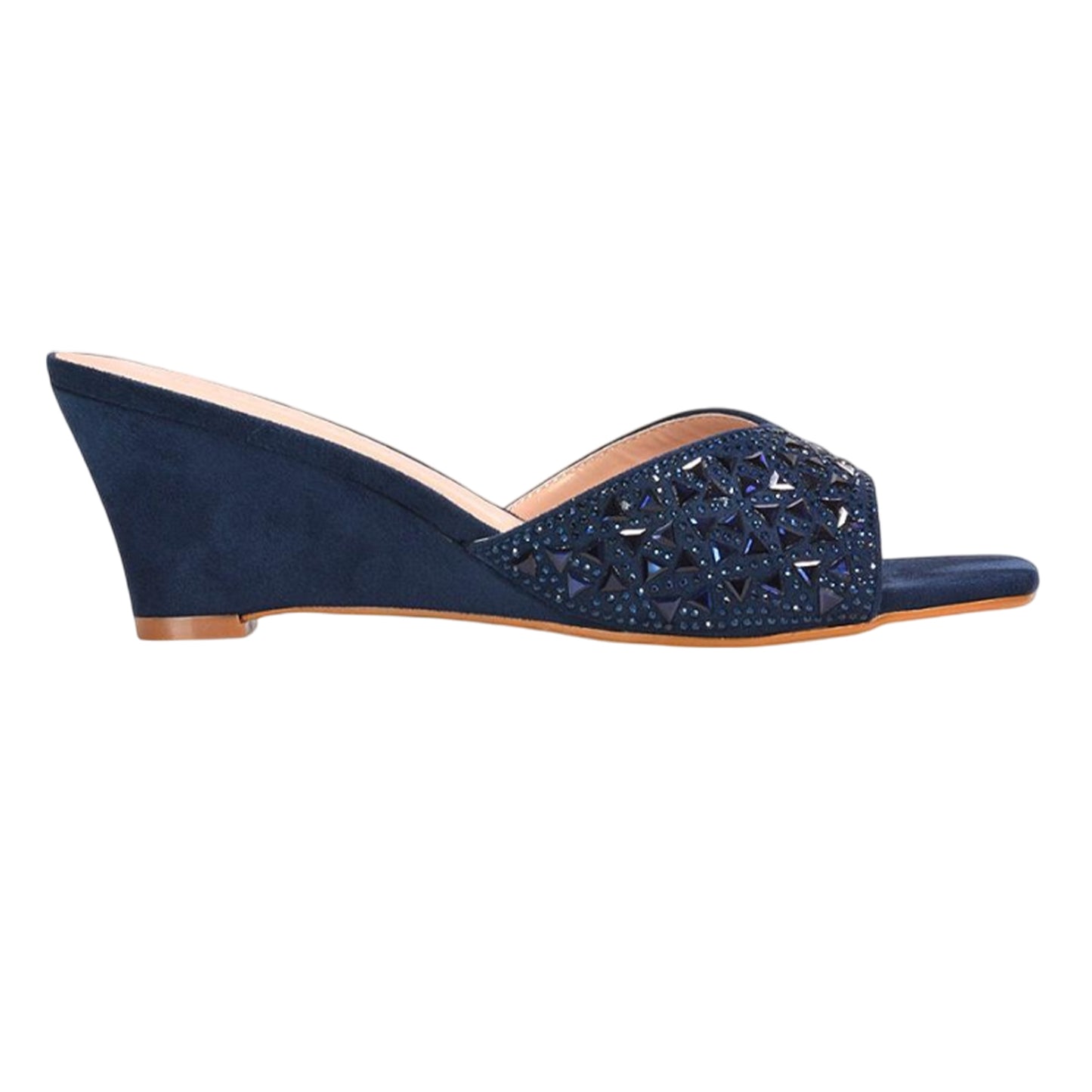 Navy - Close up - XY London Womens-Ladies Georgia Diamante Heeled Mule Sandals