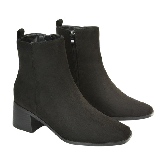 Jet Black - Front - XY London Womens-Ladies Angela Low Block Heel Ankle Boots