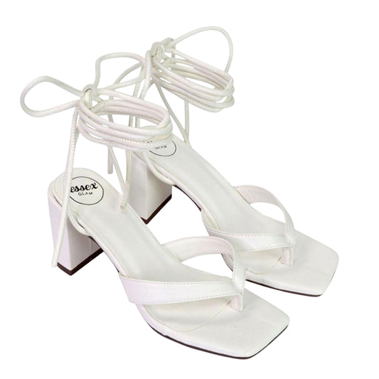 White - Front - XY London Womens-Ladies Kiko Strappy Lace Up Sandals