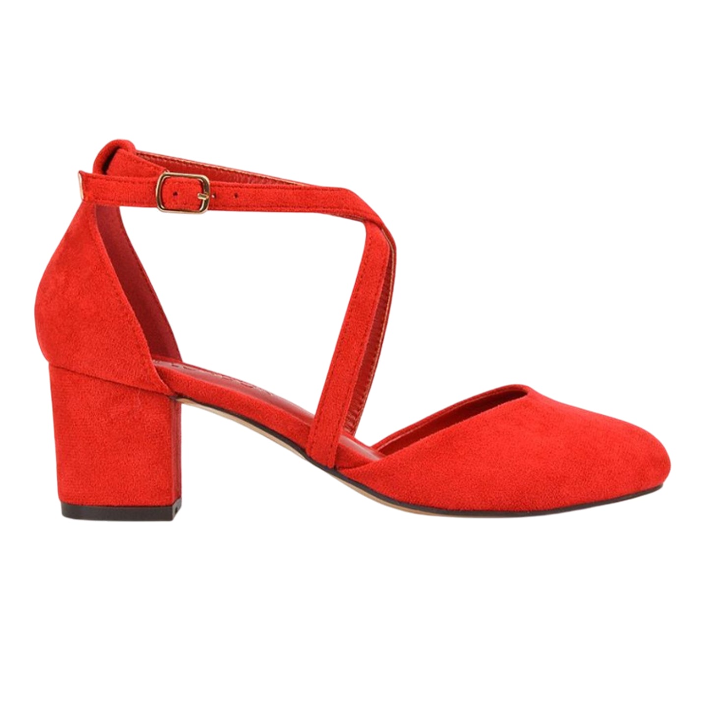Red-Red - Pack Shot - XY London Womens-Ladies Cindy Low Mid Block Heel Court Shoes