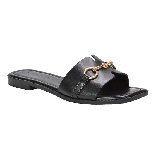 Black - Front - XY London Womens-Ladies Lesley Buckle Detail Sandals