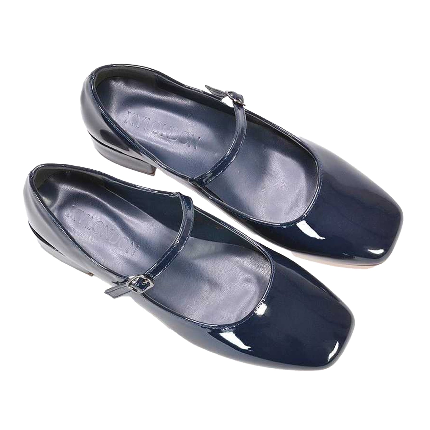 Navy - Pack Shot - XY London Womens-Ladies Jenna Patent Buckle Low Heel Mary Janes