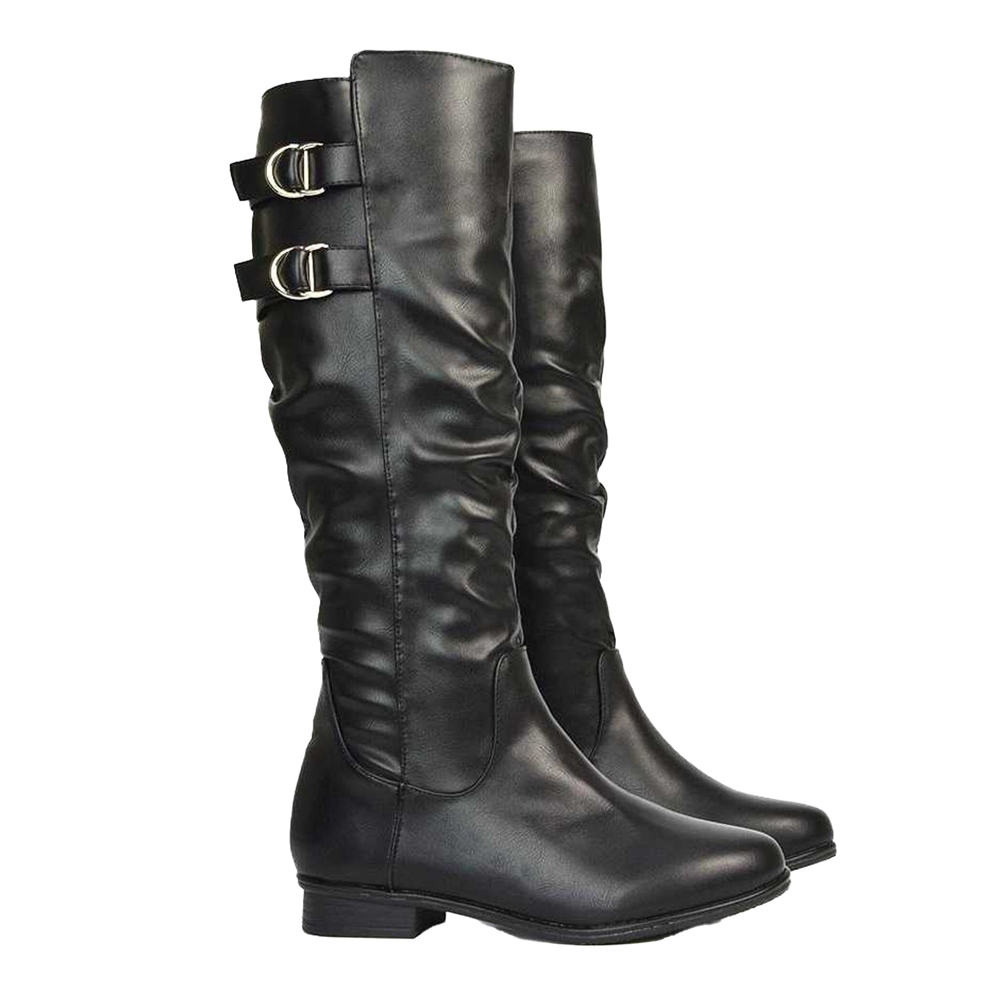 Black - Pack Shot - XY London Womens-Ladies Mia Slouch Flat Knee High Sock Boots