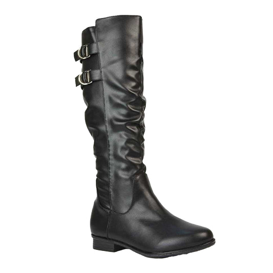 Black - Front - XY London Womens-Ladies Mia Slouch Flat Knee High Sock Boots