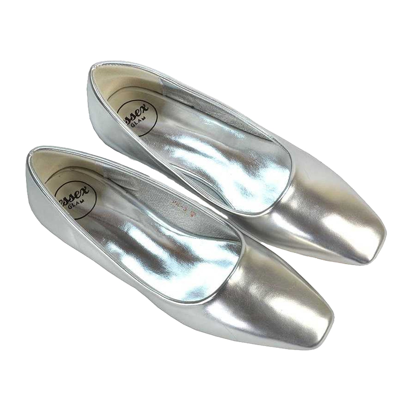 Metallic Silver - Pack Shot - XY London Womens-Ladies Maci Square Toe Ballerina Flats