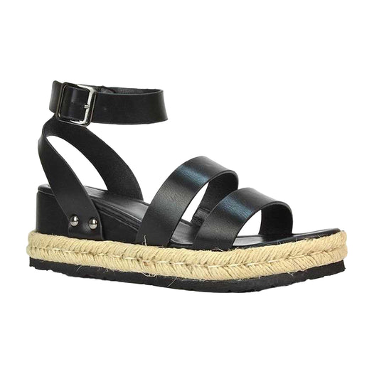 Black - Front - XY London Womens-Ladies Brook Platform Low Wedge Sandals