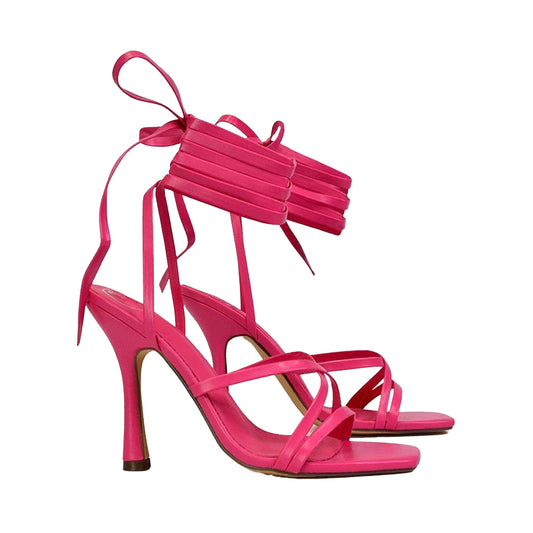 Fuchsia - Front - XY London Womens-Ladies Kyra Square Toe Lace Up High Stiletto Heel Sandals