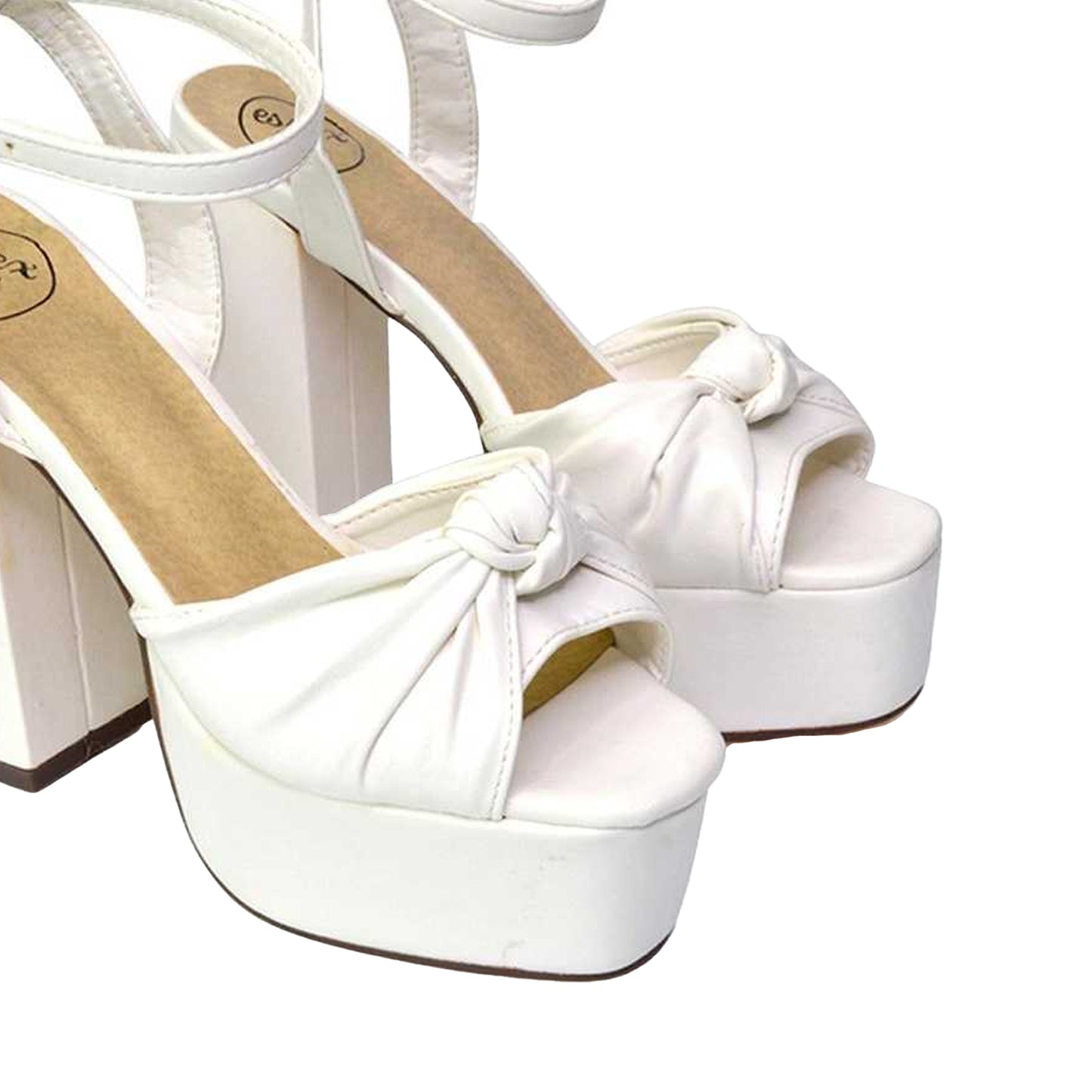 White - Pack Shot - XY London Womens-Ladies Lillian Strappy Peep Toe High Block Heel Sandals