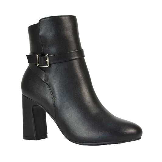 Black - Front - XY London Womens-Ladies Mary Buckle Mid High Block Ankle Boots