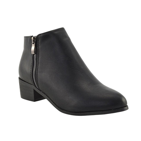 Black - Front - XY London Womens-Ladies Alberto Zip Low Block Heel Ankle Boots